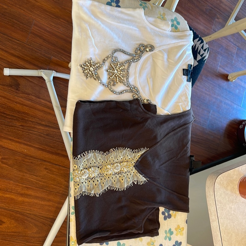Set of two embellished Pima cotton ribbed tanks
